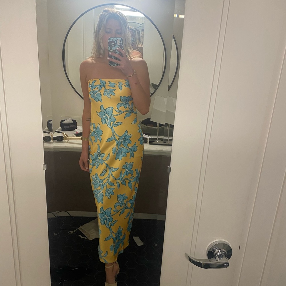 Floral Strapless Yellow Dress